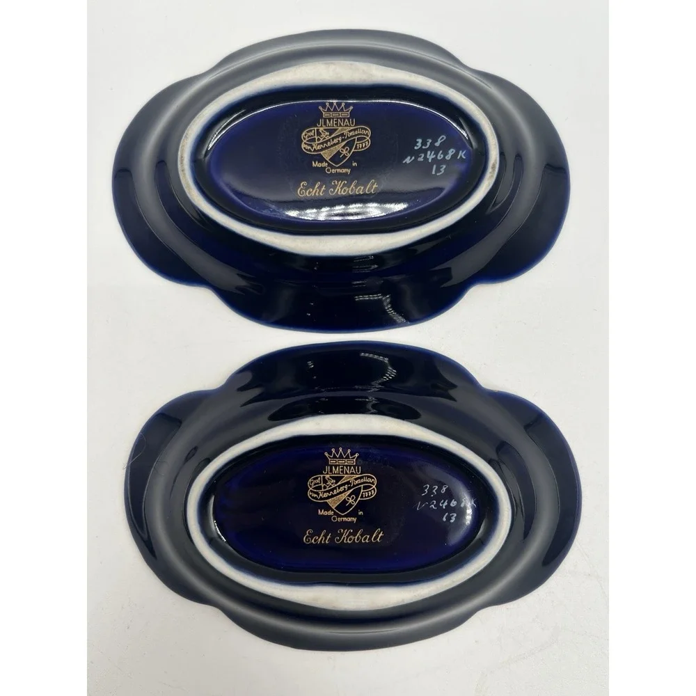 2 vintage jlmenau graf‎ von henneberg Cobalt Blue Gold Porcelain Dish's
